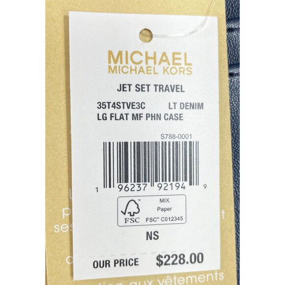 NEW Michael Kors Jet Set Travel Large Flat Phone Case Wallet Wristlet Denim NWT - Picture 4 of 4